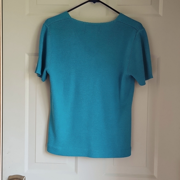 Sag Harbor Women's Med Turquoise Dainty "V" Neckline, Short Sleeve - Picture 5 of 8